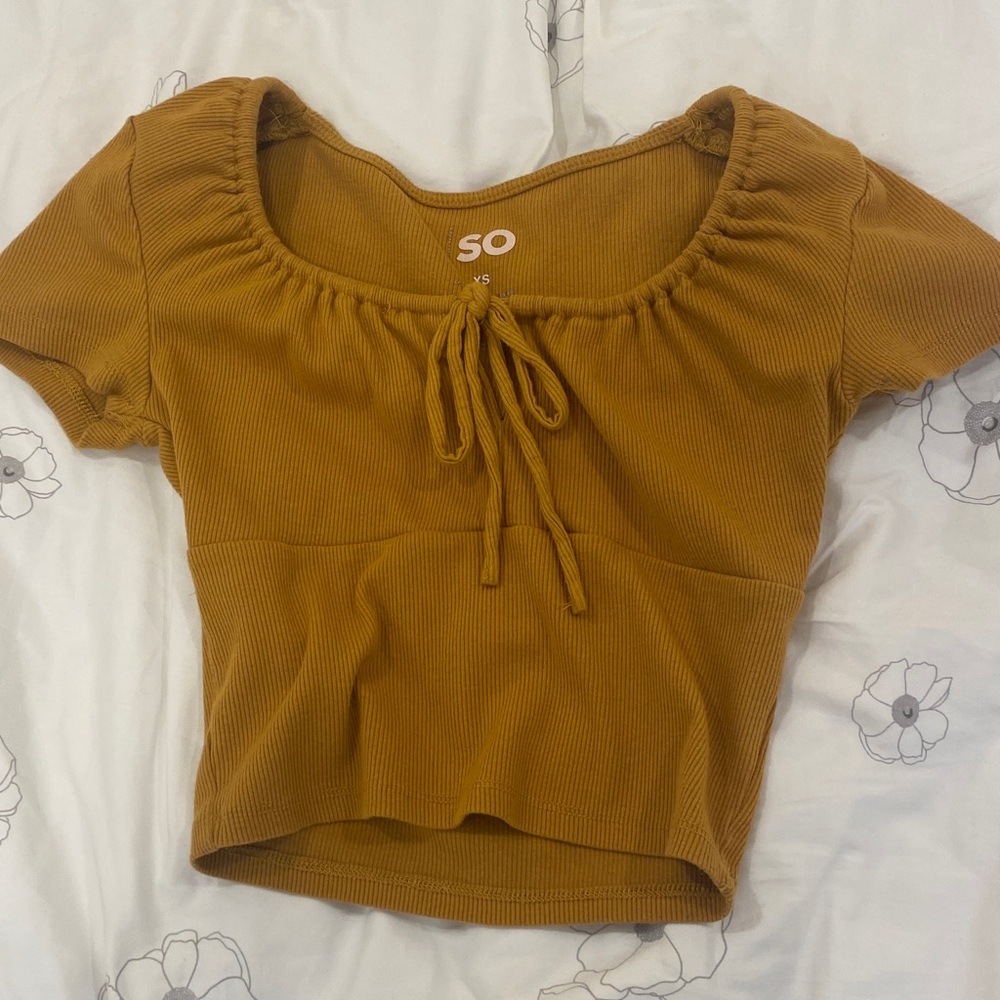 SO Women's Golden Brown Cropped Top With Bow